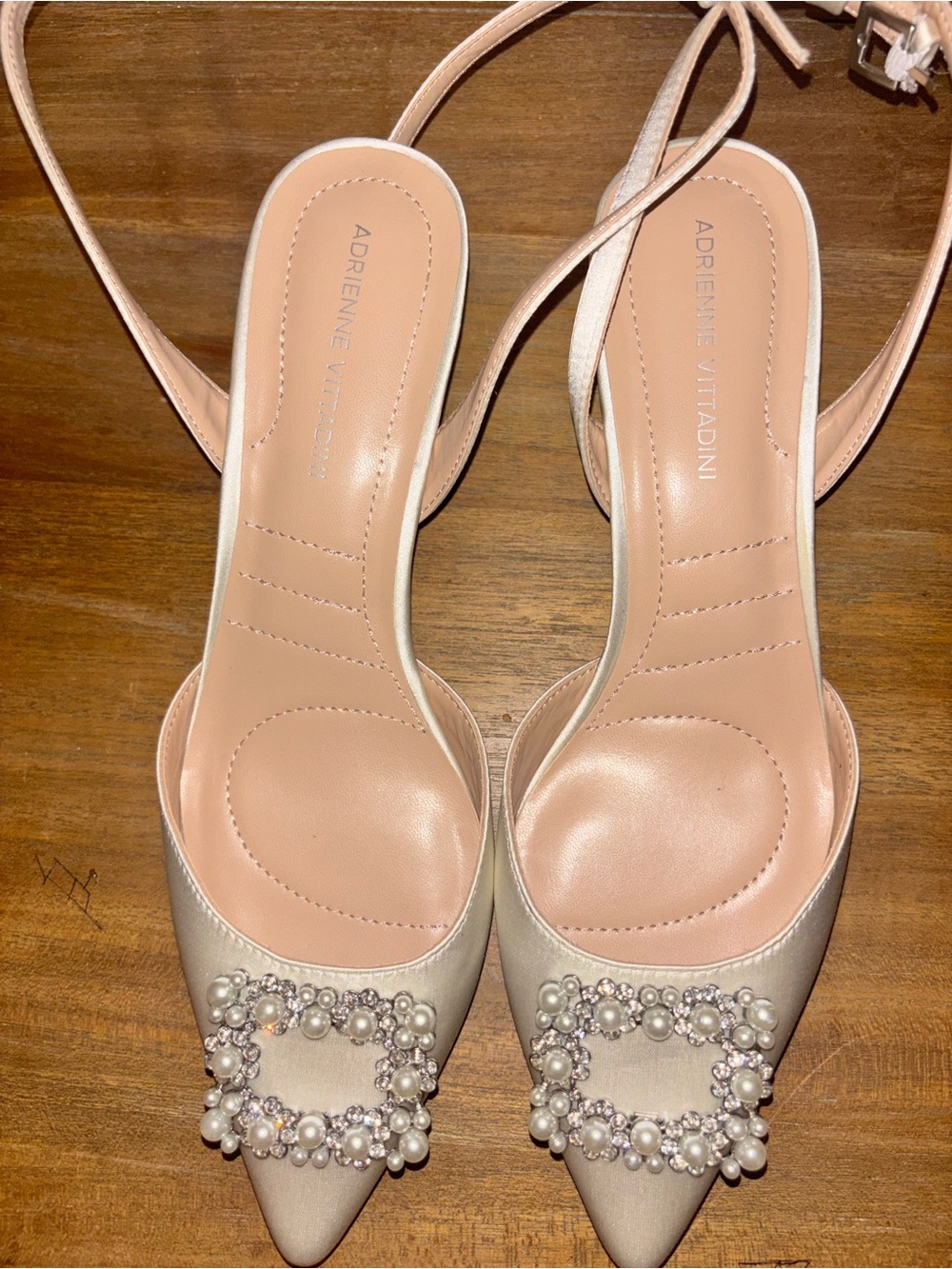 Adrienne Vittadini Ivory Pearl-Embellished Pointed Toe Slingbacks - Picture 3 of 6